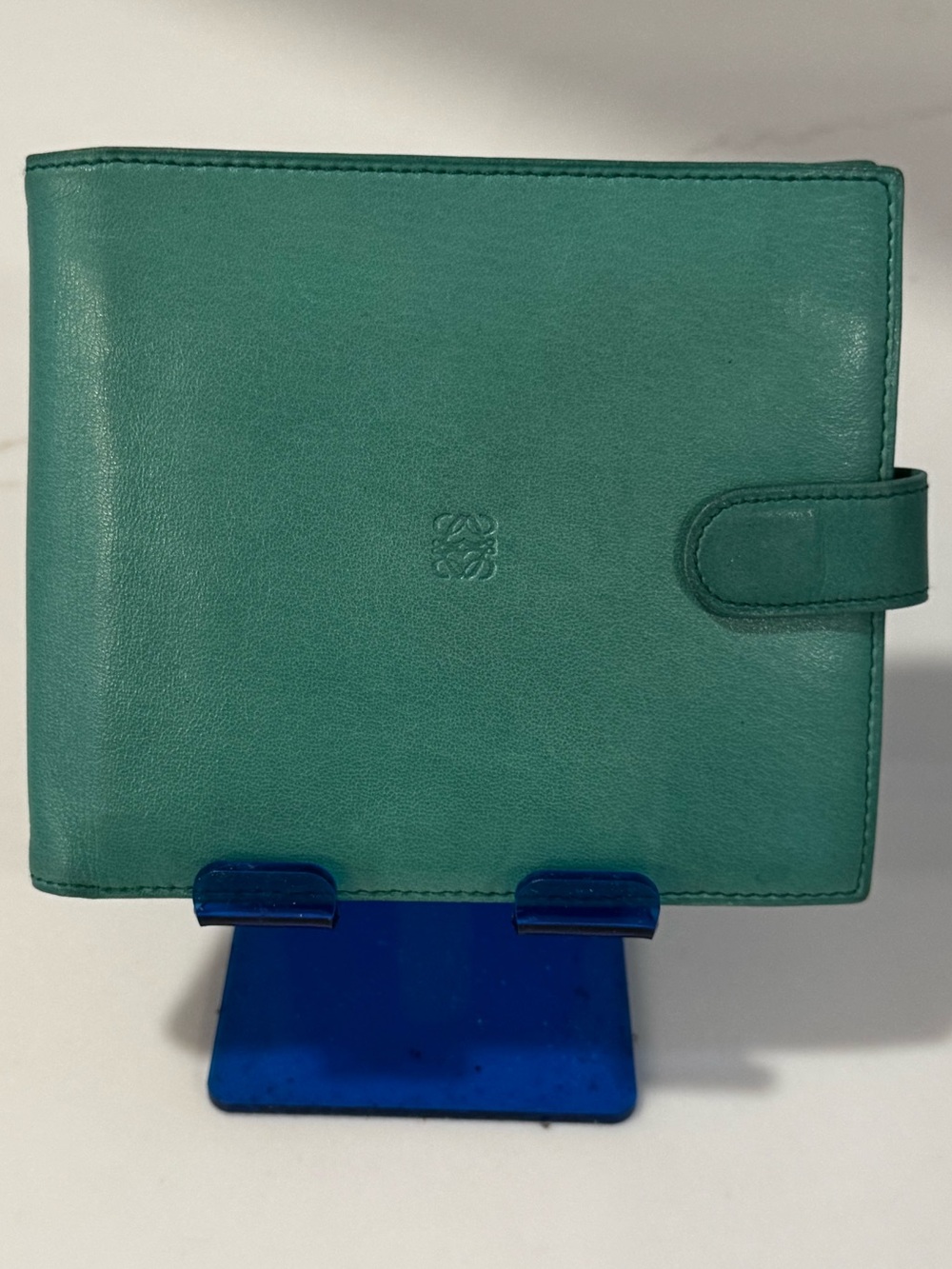 LOEWE Vintage Teal Green Leather Bifold Compact Wallet Anagram